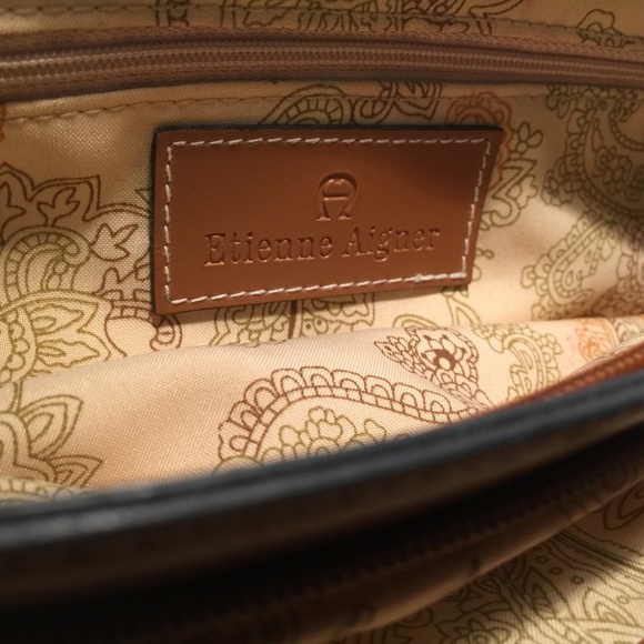 Etienne Aigner Tan Leather and Straw Satchel Bag - Picture 4 of 4